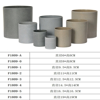 Factory Direct Supply Wholesale round Straight Cylinder Melamine Simulation Plant Flower Pot Imitation Cement Multi-Specification Hemp Stone Surface Flower Pot