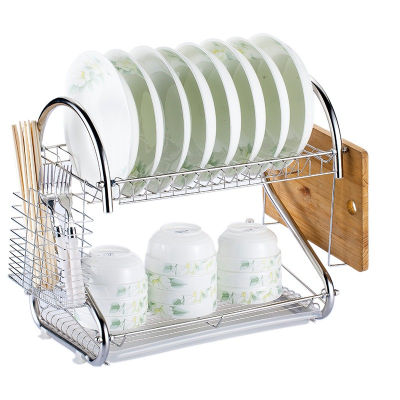 Kitchen Storage Rack Dish Rack Draining Bowl Rack Double-Deck Home Dish Storage Rack Kitchen Supplies