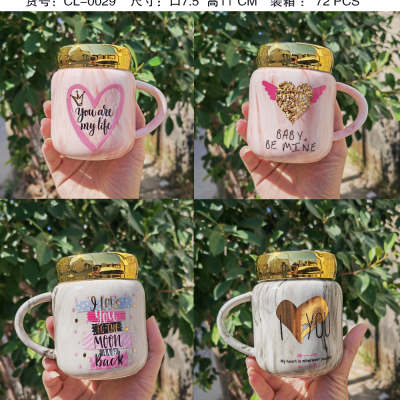 Creative Heart Mirror Cup Couple's Cups Office Ceramic Cup Mug Household Water Cup Festival Gift Cup