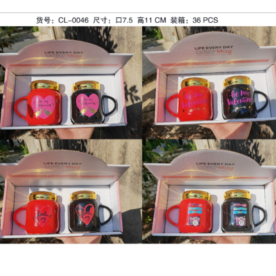 Creative Heart Mirror Cup Valentine's Day Cup Office Ceramic Cup Household Water Cup Couple's Cups Gift Cup