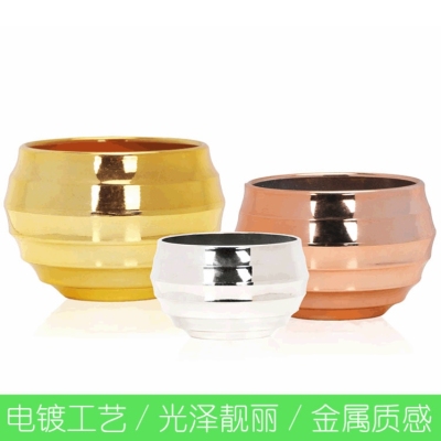 Factory Wholesale Electroplating Simulation Gardening Melamine Dinnerware Flowerpot Thickened Thread Simple Metal Color Succulent Mini Pot