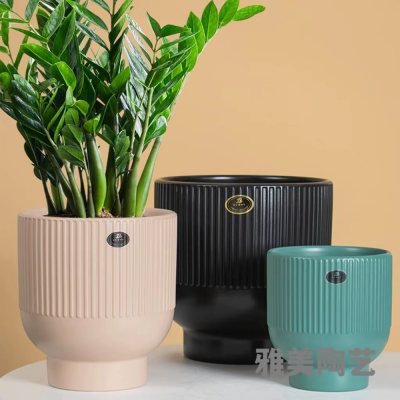 Nordic Style Ceramic Flowerpot Fashion Simple Morandi Color round Straight Flowerpot