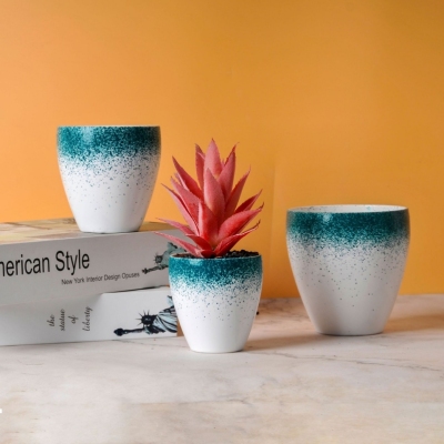 Factory Direct Supply Aloe Porcelain-like Small Thickened Non-Porous Artificial Flower Planting Decoration Two-Color Spray Point Melamine Flowerpot