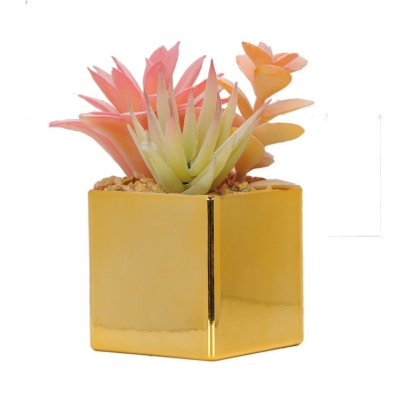 Factory Wholesale Electroplating Melamine Simulation Gardening Flower Pot Imitation Porcelain Square Home Imitation Porcelain Faux-Metallic DIY Basin Set