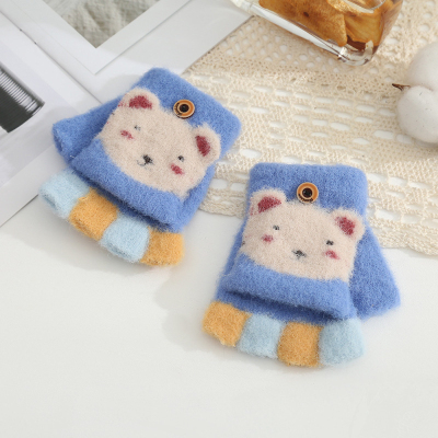 New Winter Bear Rabbit Flip Thermal Knitting Thickened Knitting Gloves