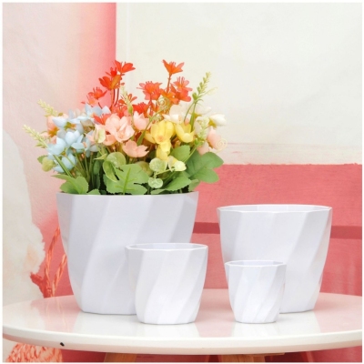 Modern Minimalist Creative Spiral Pattern round Mouth Imitation Porcelain Melamine Simulation Plant Flower Pot Indoor Gardening Factory Direct Supply Basin