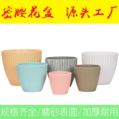 Factory Wholesale Thickened Melamine Artificial Plant Frosted Flower Pot Imitation Cement Stripe Macaron Color Imitation Porcelain Set Basin