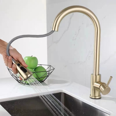 Gold Diamand Pull-out Kitchen Faucet 304 Stainless Steel Kitchen Pull-out Sink Faucet Stainless Steel Brushed Kitchen Faucet