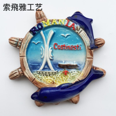 Romania Creative Ocean Wind Rudder Dolphin Tourism Memorial Decorative Crafts Resin Refrigerator Magnet