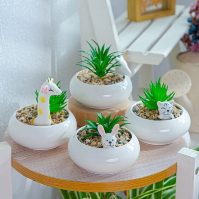 Factory Succulent Bonsai Creative Small Animal Meat Flower Pot Personality Simple Indoor White Porcelain Basin Ceramic Basin Device