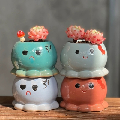 New Succulent Flower Pot Hand-Painted Ceramic Plant Meat Creative Cute Animal Small Flower Pot Absorbent Flower Pot Container