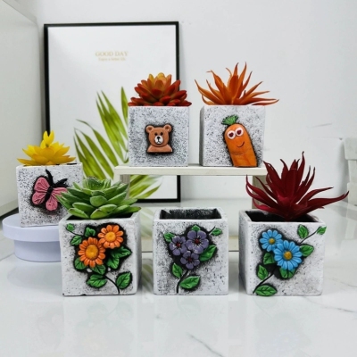 New Korean Cute Small Animal Cement Ceramic Succulent Flower Pot Creative Personality Succulent Pottery Clay Square Special