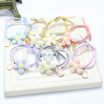 Autumn and Winter New Flocking Flower Hairband Creative New Cream Color Head Rope Tag Rubber Band Quality Hair Accessories Wholesale
