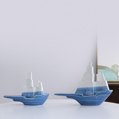 Nordic Ceramic Decoration Ship Marine Style Two-Color Simple Modern Creative Craft Home Decoration Small Can Be Reserved