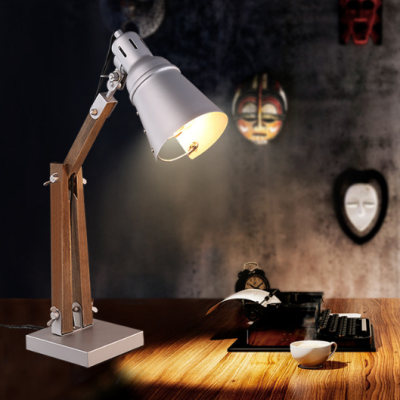 Creative Personality Industrial Retro Solid Wood Study Eye Protection Desk Lamp Study Led Retro Folding Arm Desk Lamp