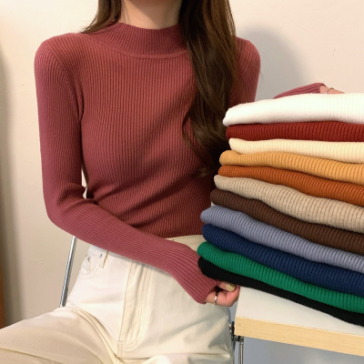 2022 All-Matching Western Slim Fit Close-Fitting Long-Sleeved Sweater Half-High Collar Inner Match Women Bottoming Shirt