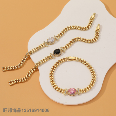 Luxury Diamond Women's Fashion Ornament Oval Chain Bracelet Hip Hop Cool Bracelet All-Match Bracelet Wholesale