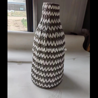 Straw Vase Rattan Vase Living Room Decoration Straw Double-Gourd Vase Corn Husk Woven Vase