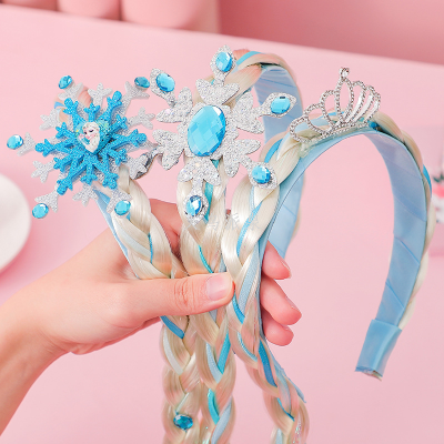 Frozen Princess Elsa Children's Headband Headdress Crown Baby Girl Wig Long Braid Headband Rhinestone Manufacturer