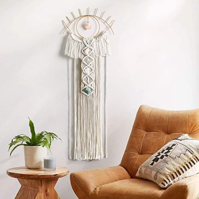 Macrame Wall Hanging Devil's Eye Crystal Stone Pendant Bohemian Woven Bedroom Decorative Craft Gift