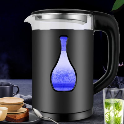 Foreign Trade Cross-Border Led Blue Light Color Changing Food Stainless Steel OEM Boiling Water Borosilicate Glass Electric Kettle