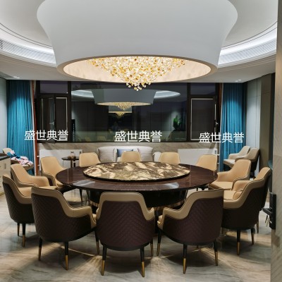 Shanghai Solid Wood Electric Dining Table and Chair Hotel Light Luxury Automatic Turntable Dining Table