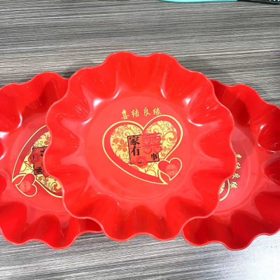 Flower Fruit Plate Plastic Red Fruit Plate Lace Candy Plate Red Lace Zero Plate 1 Yuan 2 Yuan