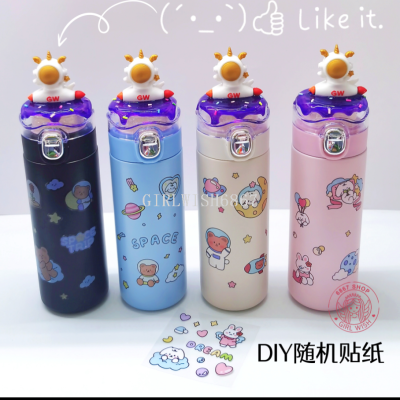 New 304 Stainless Steel Astronaut Bounce Thermos Cup Stickers DIY Fresh Portable Wholesale Stock