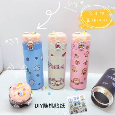 New 304 Stainless Steel Bouncing Donut Thermos Cup Stickers DIY Fresh Portable Wholesale Stock