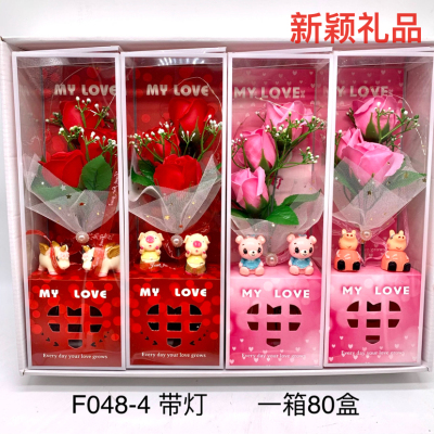 Three Roses Bouquet Cartoon Couple Decoration LED Light Gift Box Valentine's Day Mother's Day Holiday Gift