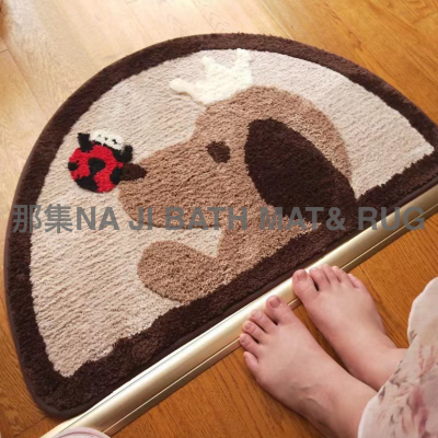 New Cartoon Flocking Embroidered Semicircle Non-Slip Mat Absorbent Door Mat Bathroom Non-Slip Carpet