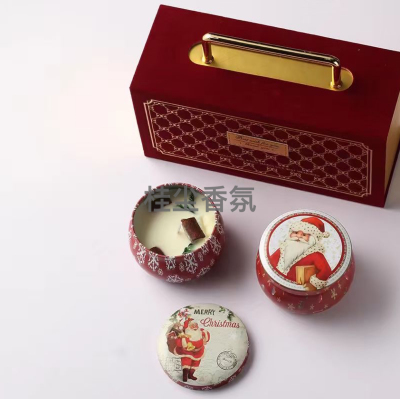 120g Christmas style iron box aromatherapy candle 2 pack gift box
