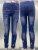 Foreign Trade Style Punk Trendy Retro Blue Ripped Slim Elastic Printing Printing and Dyeing Feet Men's Jeans 3291