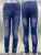   Foreign Trade Style Punk Trendy Retro Blue Ripped Slim Elastic Printing Printing and Dyeing Feet Men's Jeans 3293