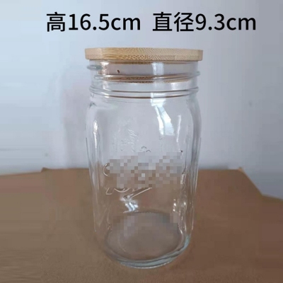 Thermal Transfer Printing Drink Cup Thick Glass Bottle Water Cup Wholesale Wooden Lid Mason Cup Cold Drink Oatmeal Juice Coffee Cup