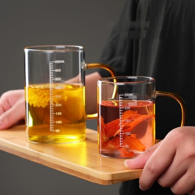 Borosilicate Transparent Glass Cup with Scale Water Cup Milk Cup Breakfast Cup Tea Cup Household Milk Tea Juice Cup H