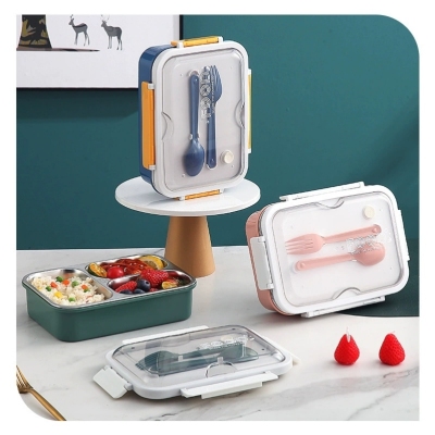 J35-LX-7053 Compartment Sealed Lunch Box Tape Spoon Fork Lunch Box Lunch Box with Hot Water Lunch Box