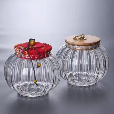 Glass Cup Tea Jar Wooden Lid Storage Tank Transparent Glass Jar Sealed Jar Lantern Jar Household Grains Storage Tank