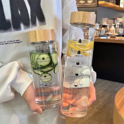 Glass Portable Korean Printing Fresh Mori Floral Transparent Large Capacity Car Water Cup H