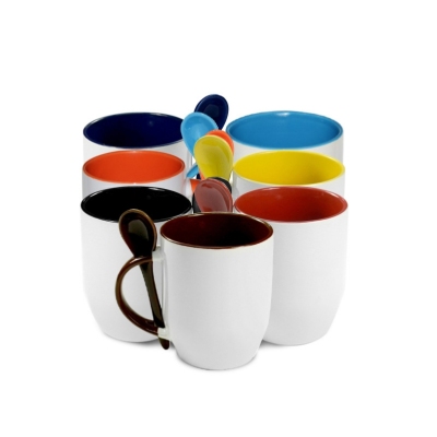 Thermal Transfer Insert Cup Color Handle Cup Advertising Spork Cup Insert Spoon Coating White Cup http:// Detail