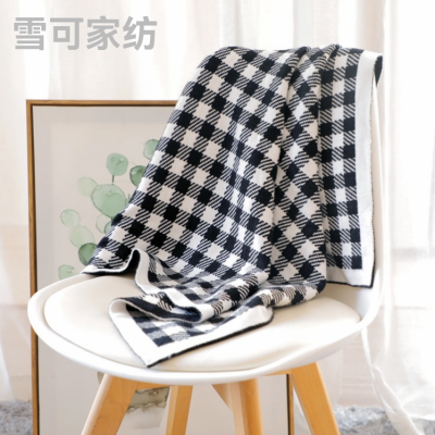 Houndstooth Sofa Blanket Cotton Chessboard Plaid Blanket Ins Style Knitted Blanket Office Plaid Nap Blanket