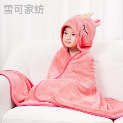 Animal Head Shawl Cloak Polyester Brocade Coral Fleece Children's Hooded Bath Towel Bath Cape Windproof 80 * 150cm